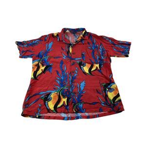 Hawaiian Shirt Tropical Fish Vintage Chemise et Cie Red Coral Reef Large 70s/80s